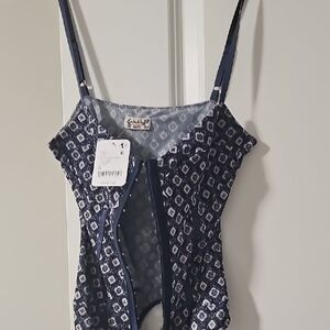 Free People Navy Patterned Bodysuit